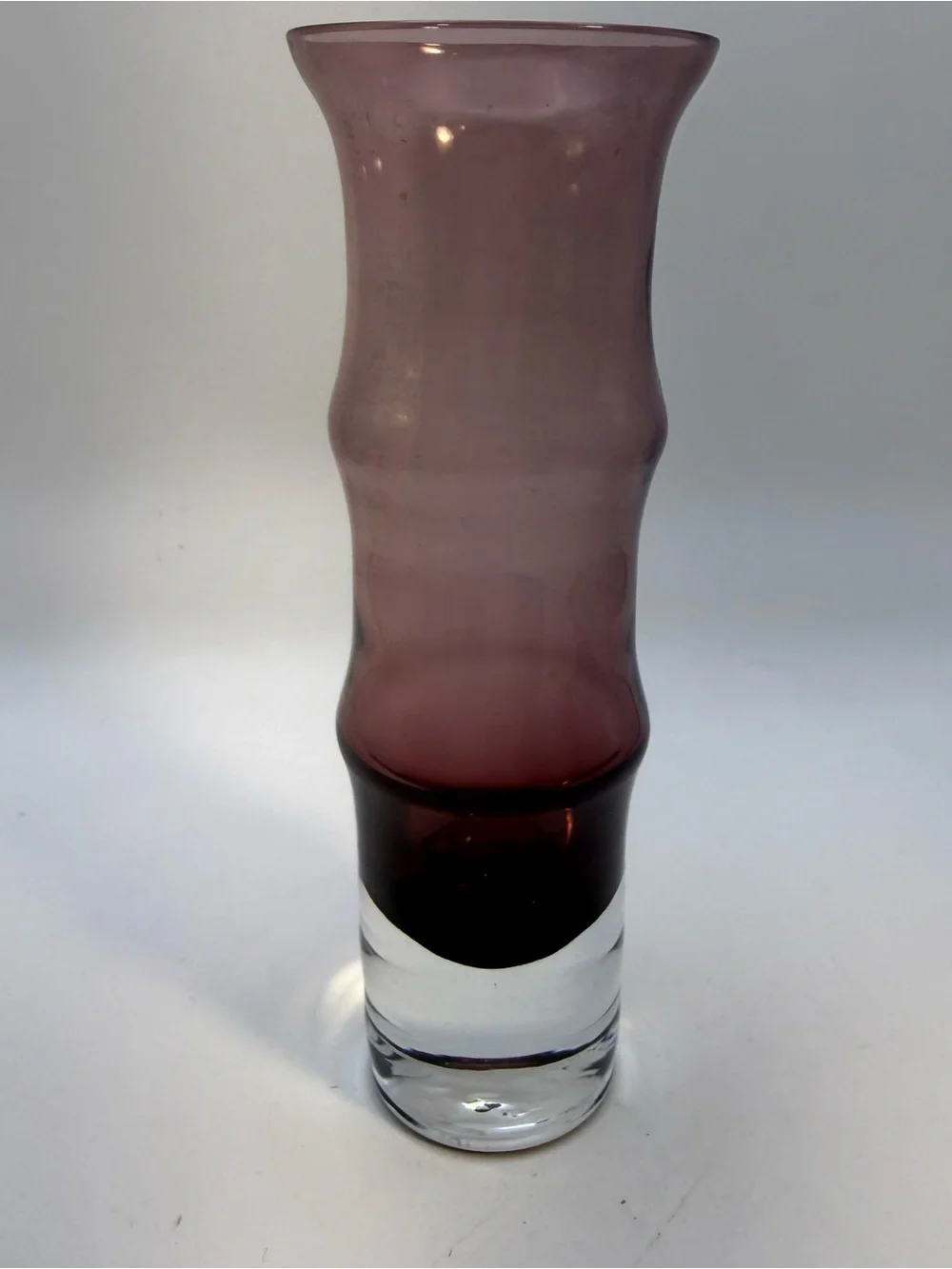 Vintage MCM Aseda Sweden Purple Amethyst Glass Bamboo Vase Borgstrom Sweden 8